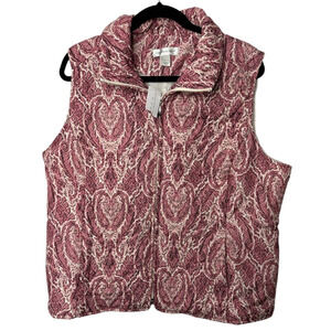 NEW Christopher Banks Full Zip Vest Size XL Red Paisley Womens Front Pockets